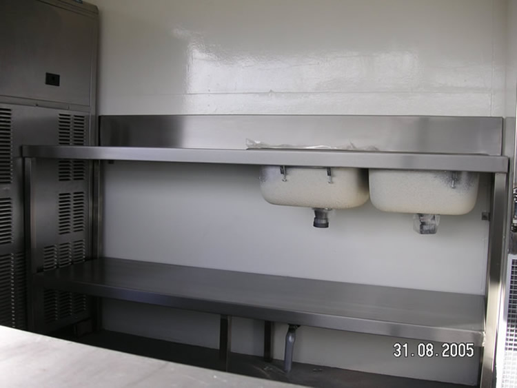 Custom built in stainless steel bench with sinks